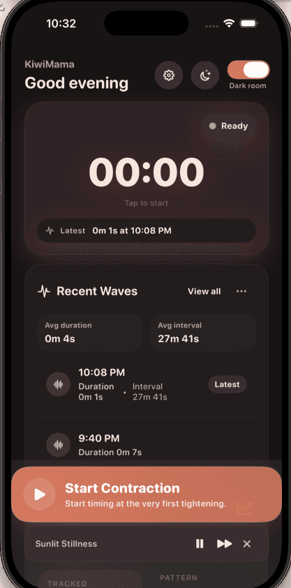 Kiwimama contraction timer screen